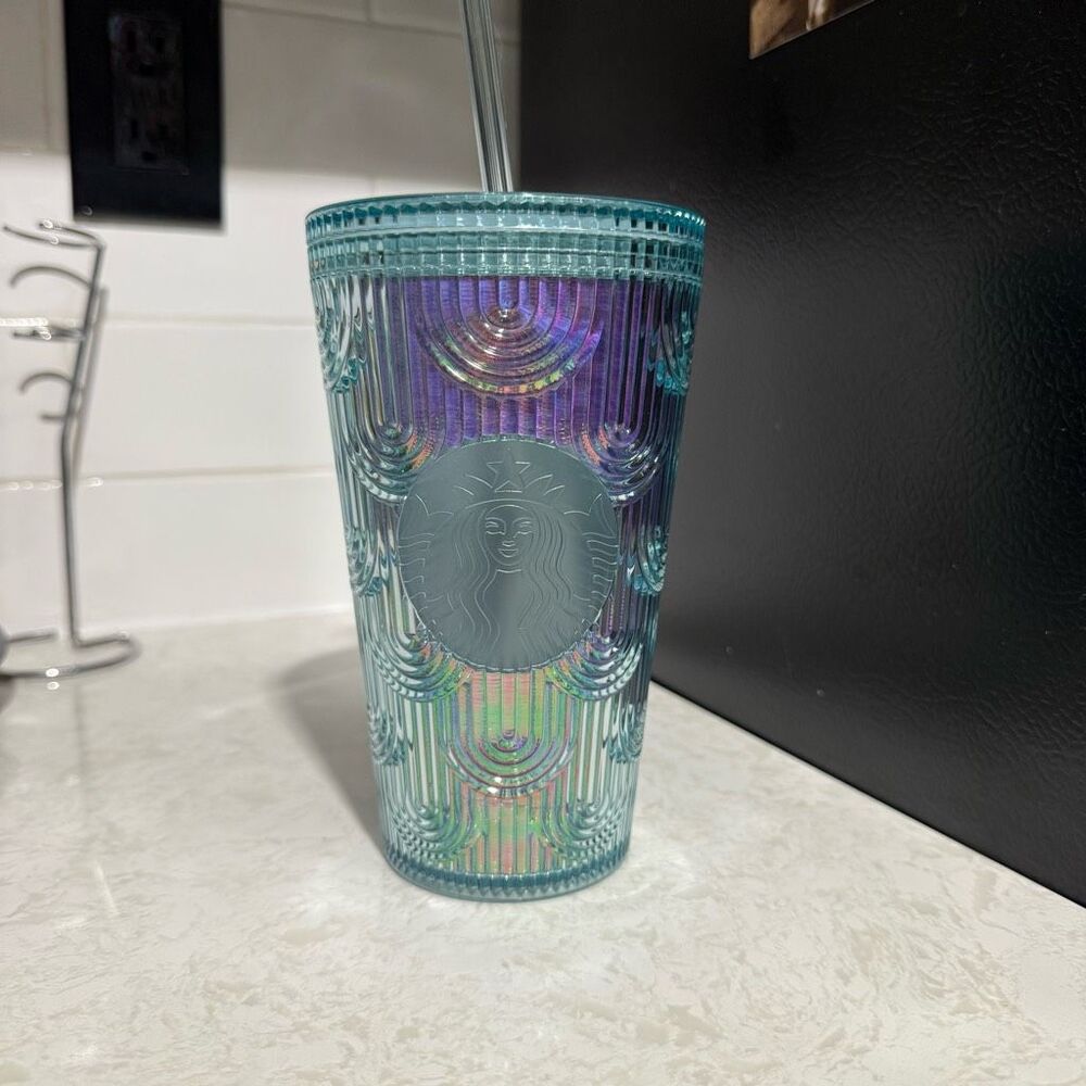 Starbucks Rainbow Iridescent Tumbler Cup with Straw New